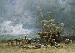 Peinture sur toile de Boudin, Retour de la Terre-Neuvier - 1875 reproduction peinte à la main