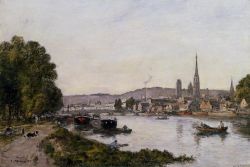Peinture sur toile de Boudin, Rouen, Vue au-dessus de la Seine - 1895 reproduction peinte à la main