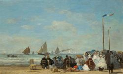 Peinture sur toile de Boudin, Scène de plage à Trouville - 1866 reproduction peinte à la main