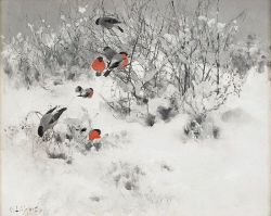 Peinture sur toile de Bruno Andreas Liljefors Winter Landscape With Bullfinches reproduction peinte à la main