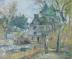 Camille Pissarro, Farm at Montfoucault, 1874 reproduction peinte à la main