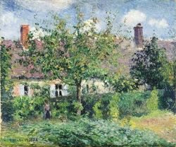 Peinture sur toile de Camille Pissarro, Peasant House at Eragny, 1884 reproduction peinte à la main