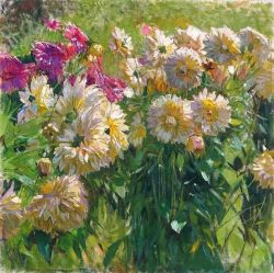 Peinture sur toile de Carl Julius Rudolf Moll, Dahlias reproduction peinte à la main