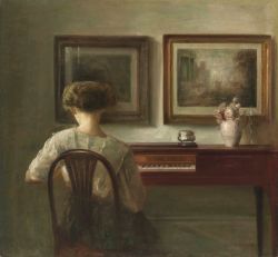 Peinture sur toile de Carl Vilhelm Holsoe, Young Lady at the spinet, c. 1900 reproduction peinte à la main