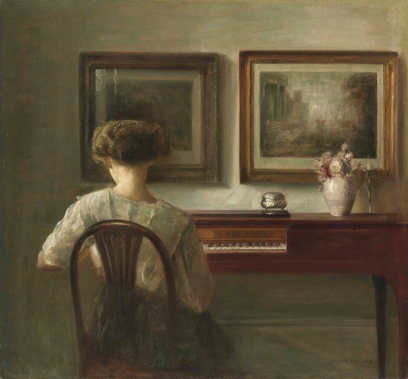 Carl Vilhelm Holsoe, Young Lady at the spinet, c. 1900