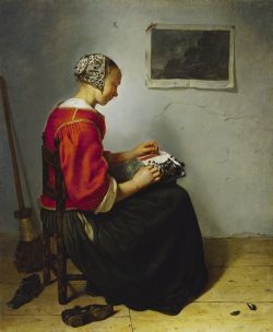 Peinture sur toile de Caspar Netscher The Lace Maker 1662 reproduction peinte à la main