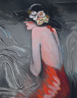 Peinture sur toile de Cassigneul Chapeau Noir - Robe Rouge reproduction peinte à la main