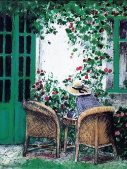 Peinture sur toile de Cassigneul Fauteuils Dans La Cour reproduction peinte à la main