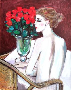 Peinture sur toile de Cassigneul Nu De Dos Et Roses reproduction peinte à la main
