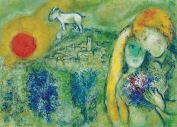 Peinture sur toile de Chagall Les Amoureux De Vence reproduction peinte à la main