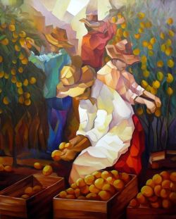 Peinture sur toile de Damiao Martins Colheita De Laranjas reproduction peinte à la main