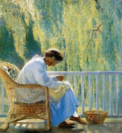 Peinture sur toile de Daniel Garber, Mending, 1918 reproduction peinte à la main