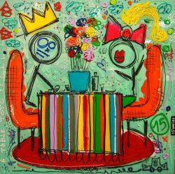 Peinture sur toile de David Ferreira A Table Toto reproduction peinte à la main