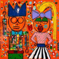 Peinture sur toile de David Ferreira Monsieur Et Madame Toto reproduction peinte à la main
