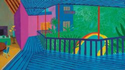 Peinture sur toile de David Hockney Interior With Blue Terrace And Garden reproduction peinte à la main