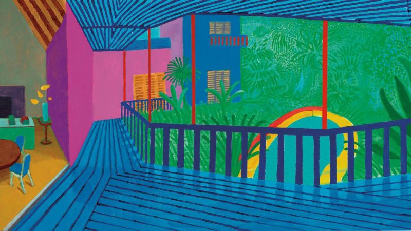David Hockney Interior With Blue Terrace And Garden