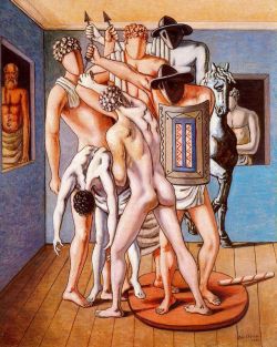 Peinture sur toile de De Chirico, École de gladiateurs reproduction peinte à la main
