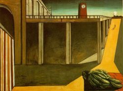 Peinture sur toile de De Chirico, Gare Montparnasse - La mélancolie du départ reproduction peinte à la main