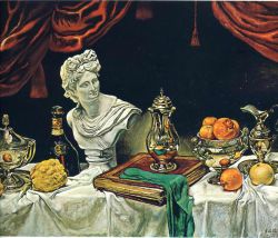 Peinture sur toile de De Chirico, Nature morte avec des couverts en argents reproduction peinte à la main