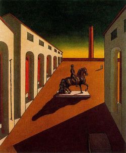 Peinture sur toile de De Chirico, Place Italienne avec une statue équestre reproduction peinte à la main