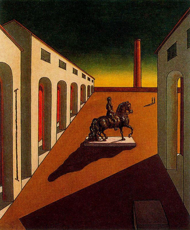 De Chirico, Place Italienne avec une statue équestre