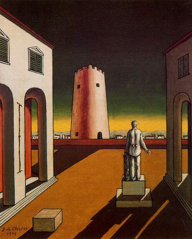 De Chirico, Place Italienne avec une tour rouge