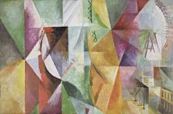 Peinture sur toile de Delaunay, Les trois fenêtres, la tour et la roue reproduction peinte à la main