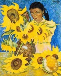 Peinture sur toile de Diego Rivera Muchacha Con Girasoles 1941 reproduction peinte à la main