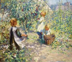 Peinture sur toile de Dorothea Sharp, In the Orchard, Picking Plums reproduction peinte à la main