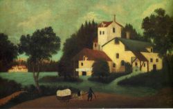 Peinture sur toile de Douanier Rousseau, Charette en face du moulin reproduction peinte à la main