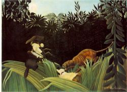 Peinture sur toile de Douanier Rousseau, Éclaireur attaqué par un tigre reproduction peinte à la main