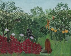 Peinture sur toile de Douanier Rousseau Foret Tropical Avec Singe reproduction peinte à la main