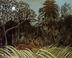 Peinture sur toile de Douanier Rousseau, Jungle avec un Lion reproduction peinte à la main