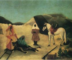 Peinture sur toile de Douanier Rousseau, La chasse au tigre reproduction peinte à la main