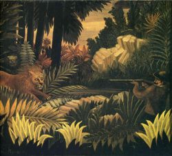 Peinture sur toile de Douanier Rousseau, Le chasseur de lions reproduction peinte à la main