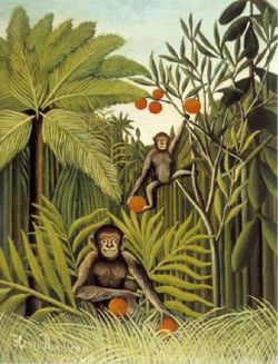Peinture sur toile de Douanier Rousseau, Les singes dans la jungle reproduction peinte à la main