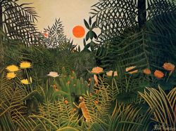 Peinture sur toile de Douanier Rousseau, Nègre attaqué par un Jaguar reproduction peinte à la main