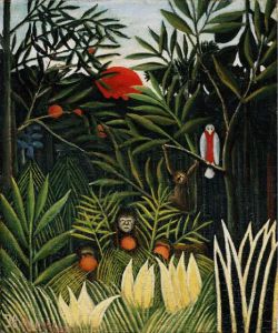 Peinture sur toile de Douanier Rousseau, Paysage avec des singes reproduction peinte à la main