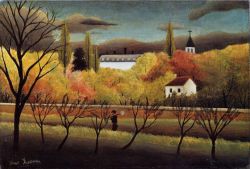 Peinture sur toile de Douanier Rousseau, Paysage avec un paysan reproduction peinte à la main