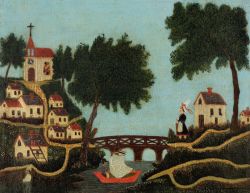 Peinture sur toile de Douanier Rousseau, Paysage avec un pont reproduction peinte à la main