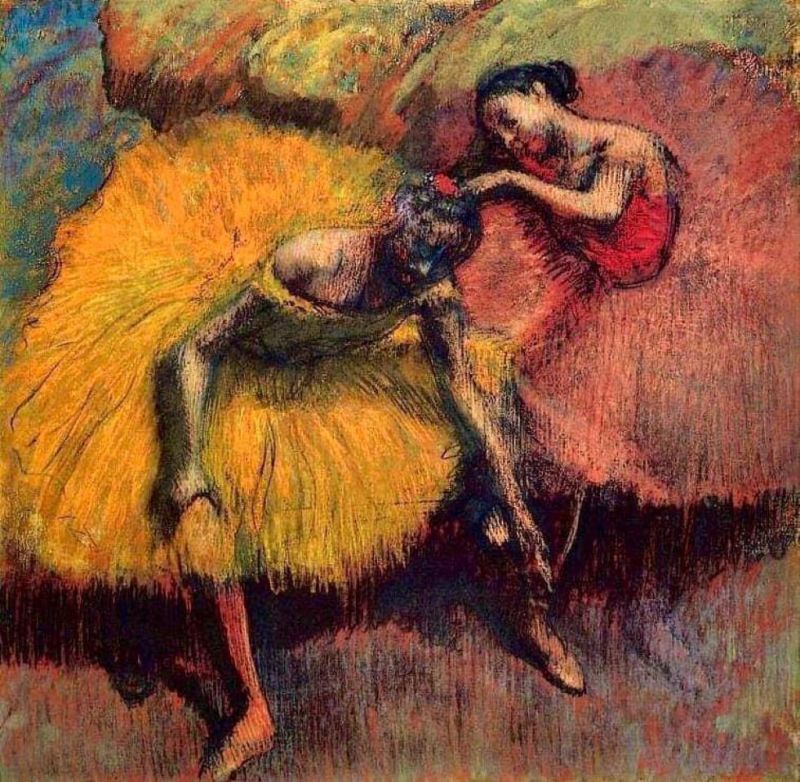 Edgar Degas Two Dancers In Yellow And Pink - 1910