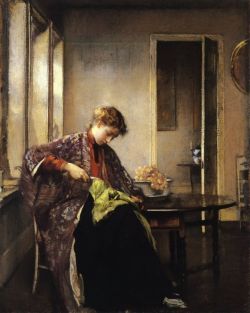 Peinture sur toile de Edmund Charles Tarbell Girl Mending - 1910 reproduction peinte à la main