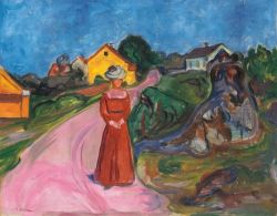 Peinture sur toile de Edvard Munch, Frau im roten Kleid reproduction peinte à la main