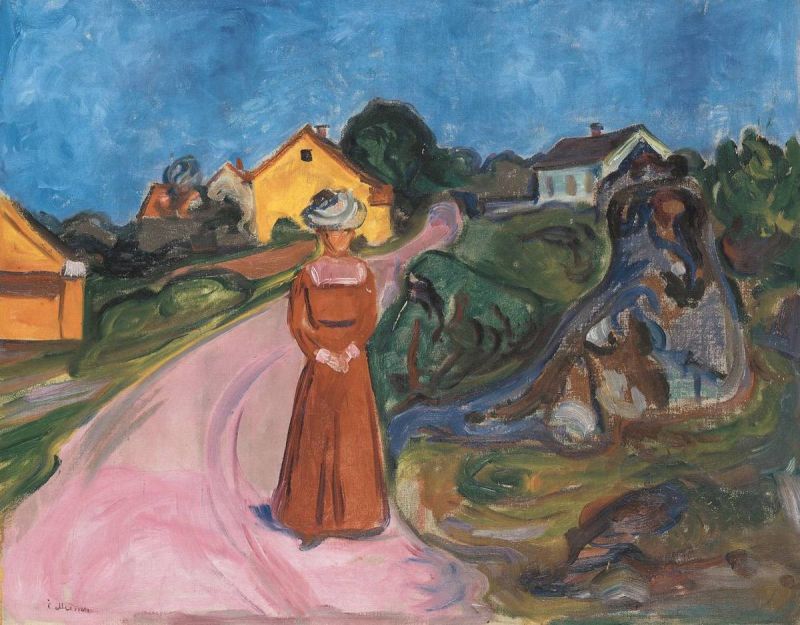 Edvard Munch Woman In Red Dress - Street In Aasgaardstrand