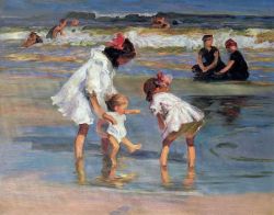 Peinture sur toile de Edward-henry Potthast Children Playing At The Seashore- reproduction peinte à la main