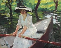 Peinture sur toile de Edward Cucuel, Woman in Rowboat reproduction peinte à la main
