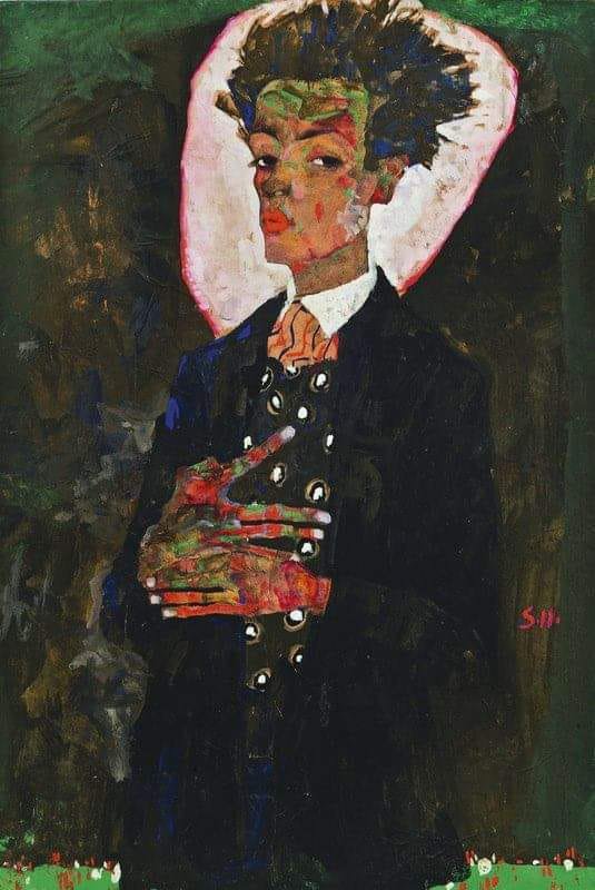 Egon Schiele Autorretrato Con Chaleco De Pavo Real 1911