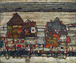 Peinture sur toile de Egon Schiele, Houses with Laundry (Seeburg), 1914 reproduction peinte à la main