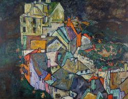 Peinture sur toile de Egon Schiele, Stadtende - Krumau Häuserbogen, 1917-18 reproduction peinte à la main