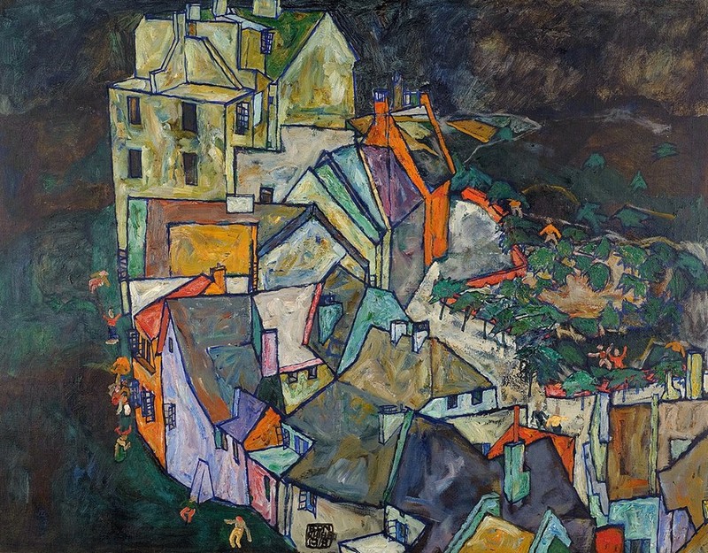 Egon Schiele, Stadtende - Krumau Häuserbogen, 1917-18